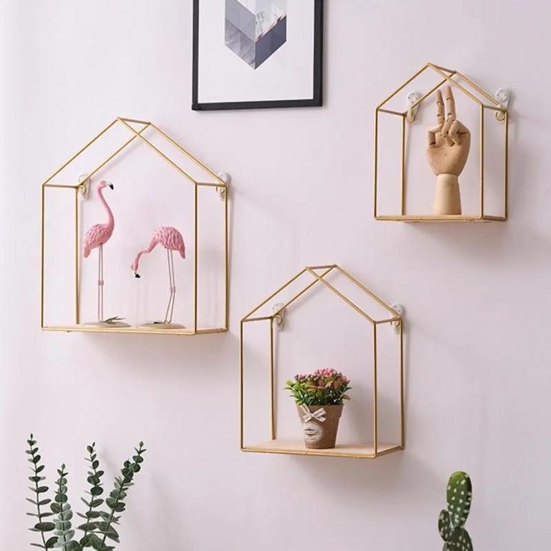 Double Layer Wooden Wall Shelf